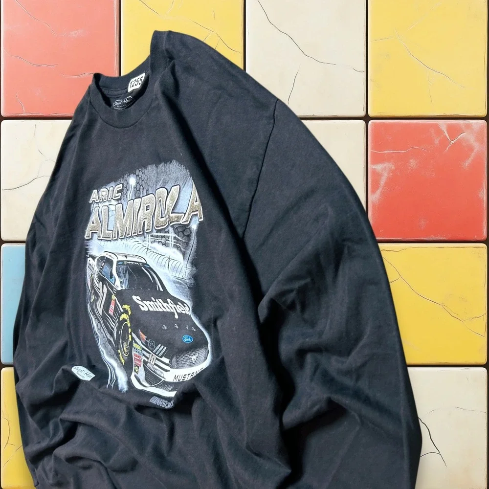 VTG Nascar Racing Long sleeve Shirt Y2K Men 2XL Black‎ Aric Almirola Mustang Tee